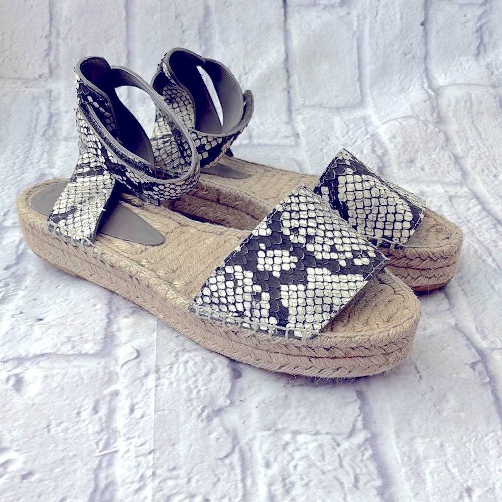 🔵”LIKE NEW” VINCE Snakeskin Espadrille Velcro Ankle Strap Sandal - Picture 2 of 10
